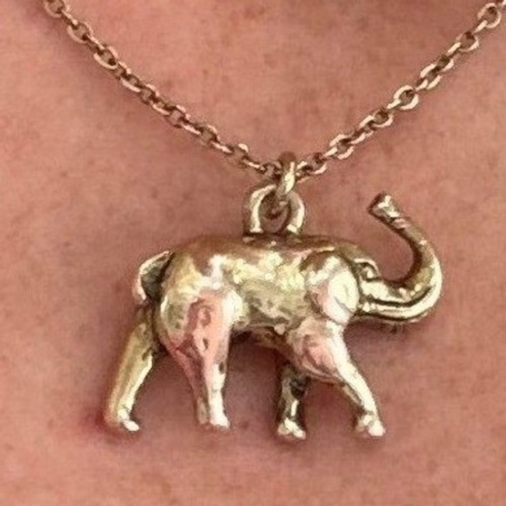 Gold Tone Brass Elephant Pendant Necklace ~ Costume Jewellry Lucky Charm Gift